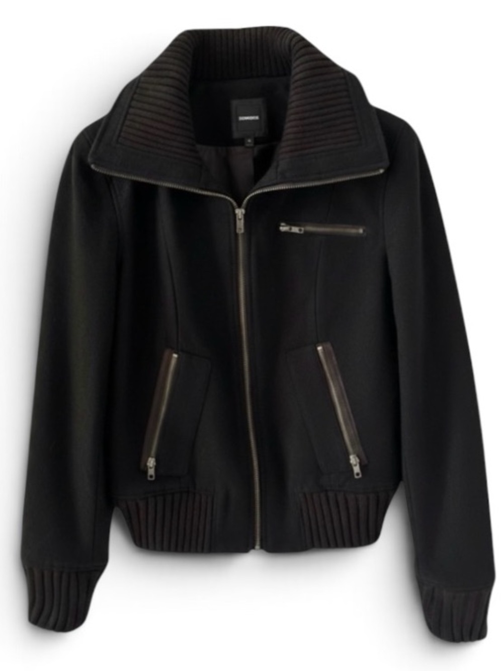 NEW Express Black Wide Collar Wool Blend Bomber Jacket Size Medium - Picture 1 of 11